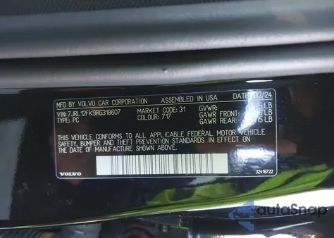 2024 Volvo S60 B5 Core Dark Theme from USA, damaged, VIN 7JRL12FK9RG318607